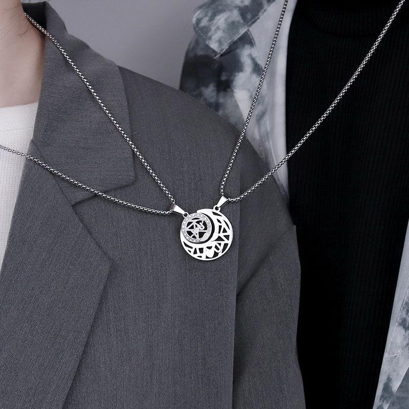 Women's & Men's Moon Hollow Titanium Steel Gifts For Necklaces