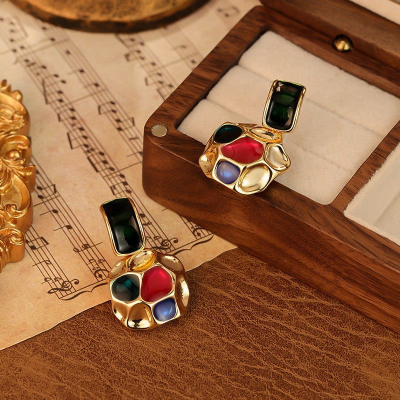 Style Vintage Court Dripping Oil Flower Earrings