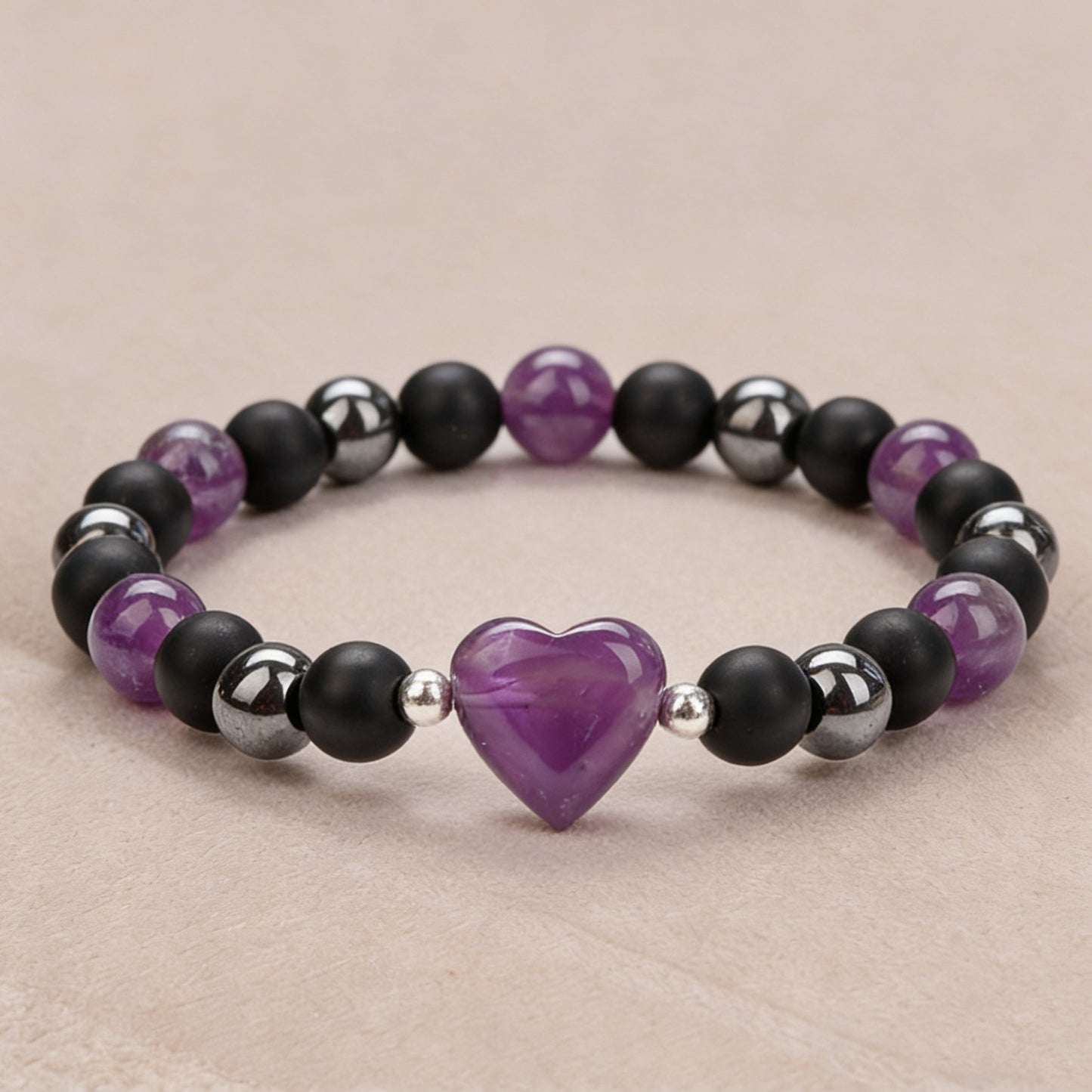 Tigereye Pink Crystal Small Peach Heart Black Stone Magnet Bracelet