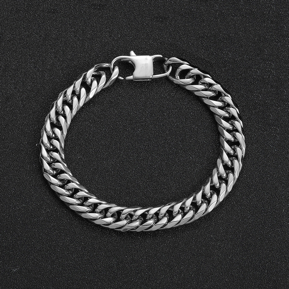 Men's Hop Stainless Steel Titanium Jeans Button Six-sided Grinding Chain Fashion Bracelet