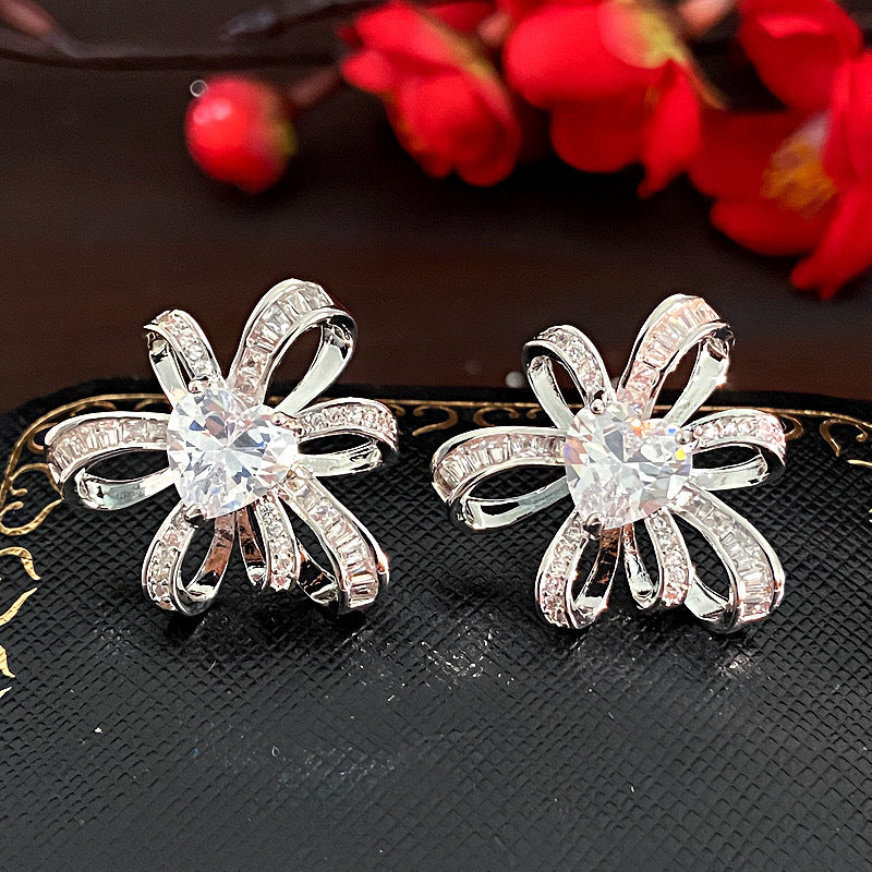 Women's Sier Needle Flower Color Zircon Mori Sweet Fashion Earrings