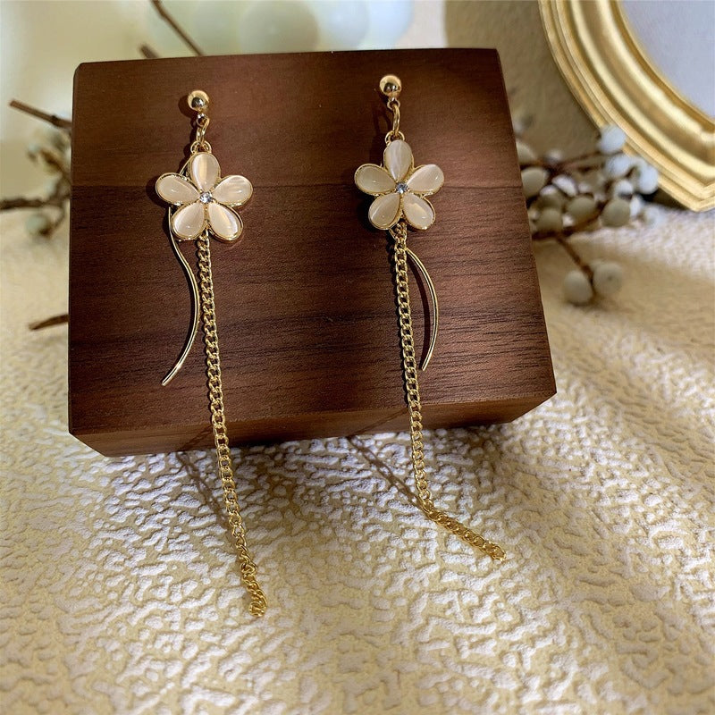 Tassel High-grade Sier Needle Metal Light Luxury Pearl Earrings