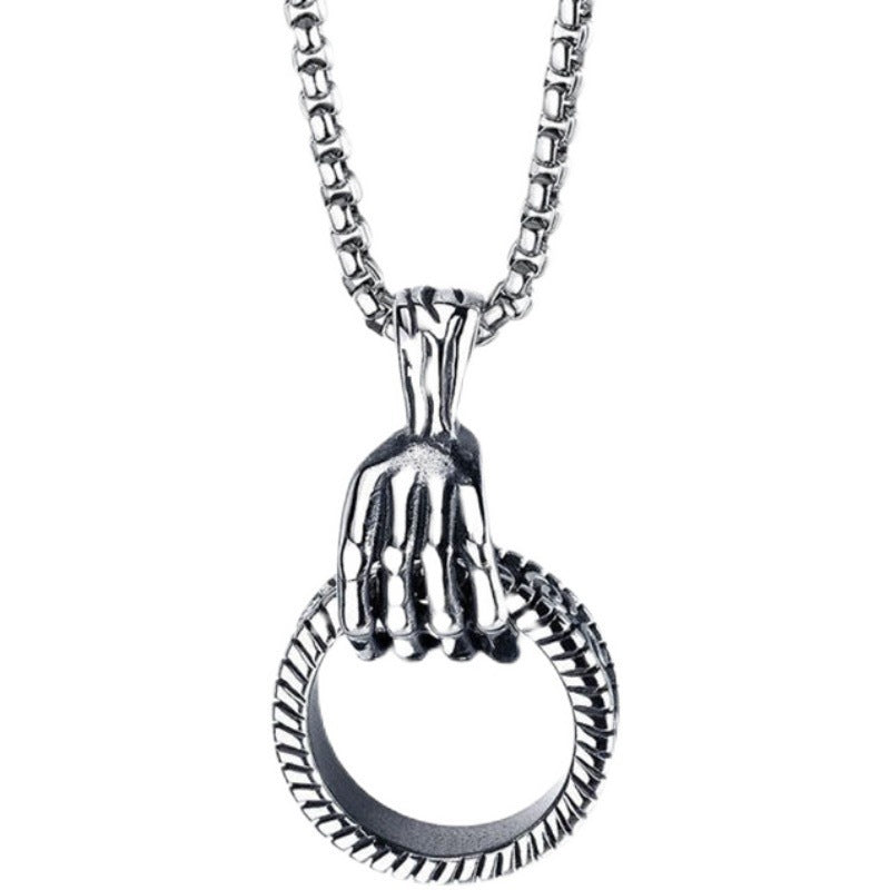 Men's Skull Hand Claw Circle Personalized Long Necklaces