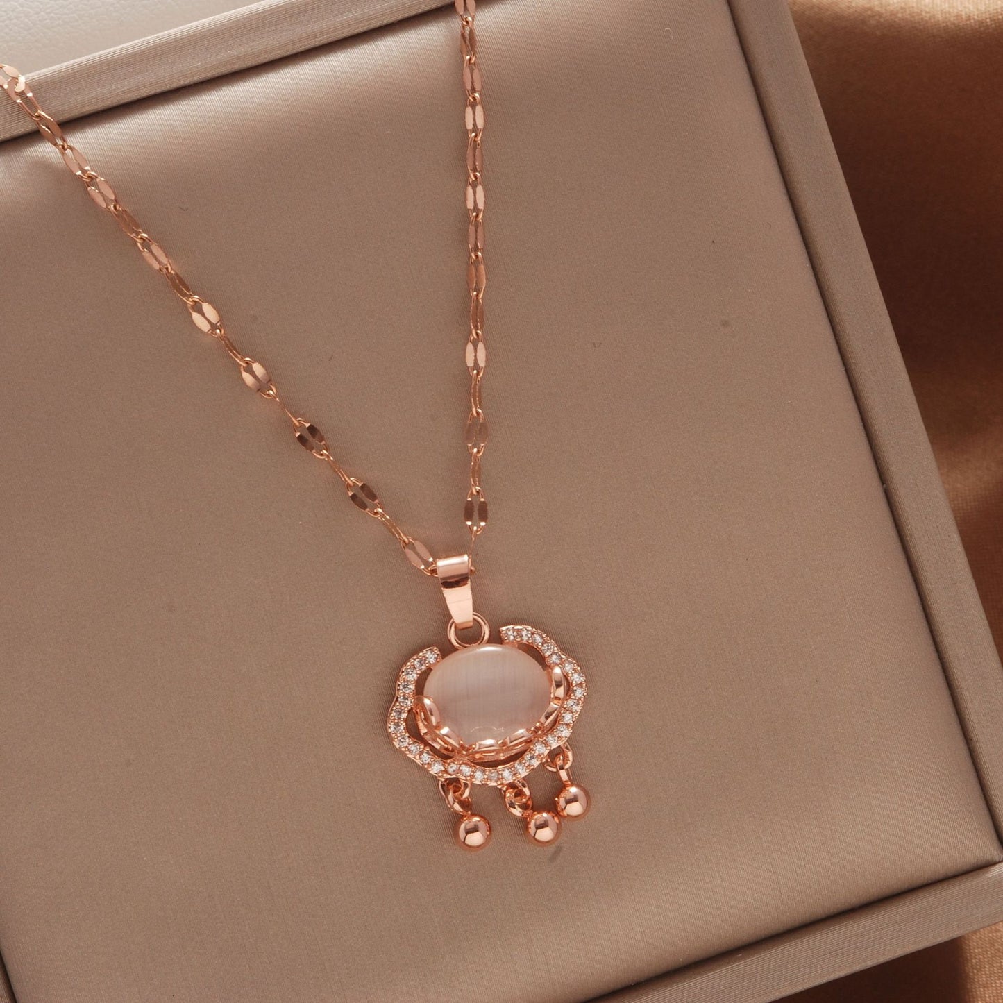 Women's Rose Gold Key Fu Lock Opal Korean Simple Fashion Necklaces
