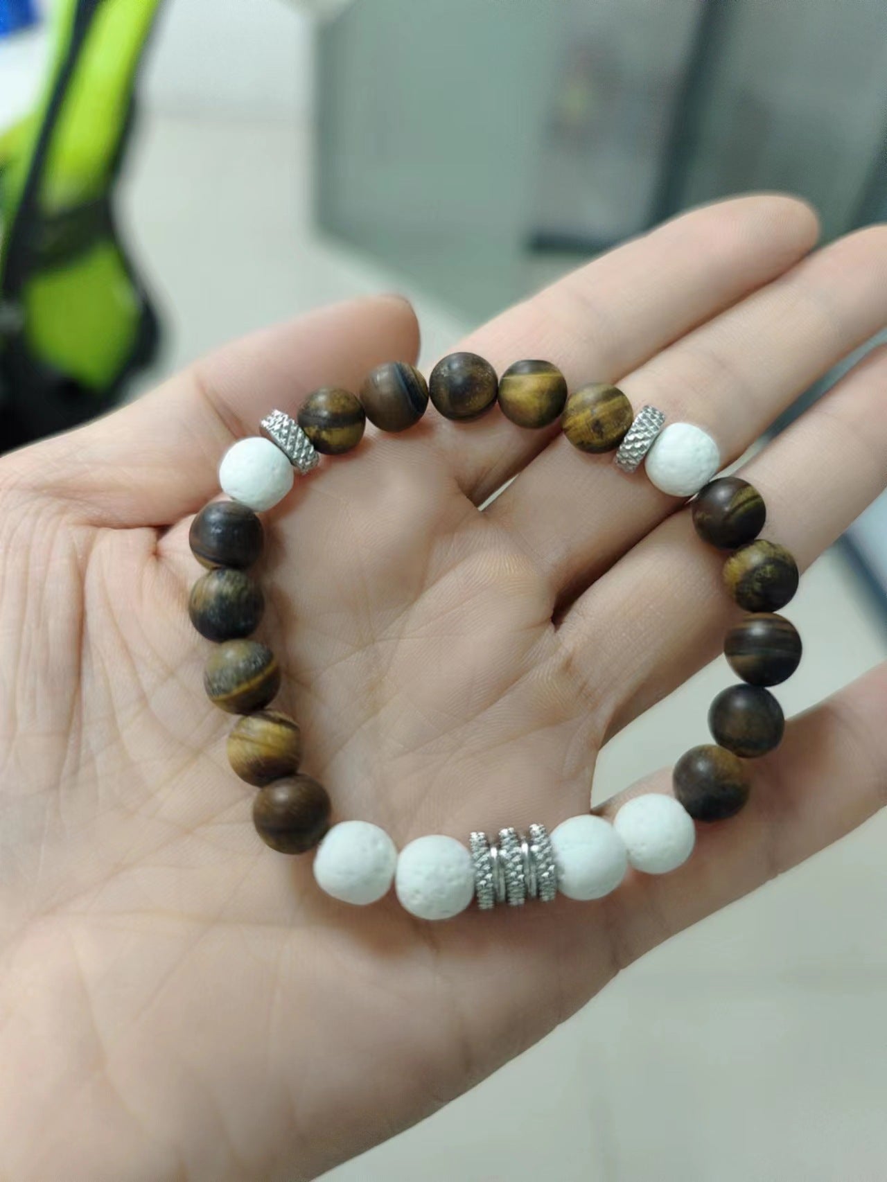 Personalized Blue Tiger Eye Beaded Pink Zebra Volcanic Stone Stainless Bracelets