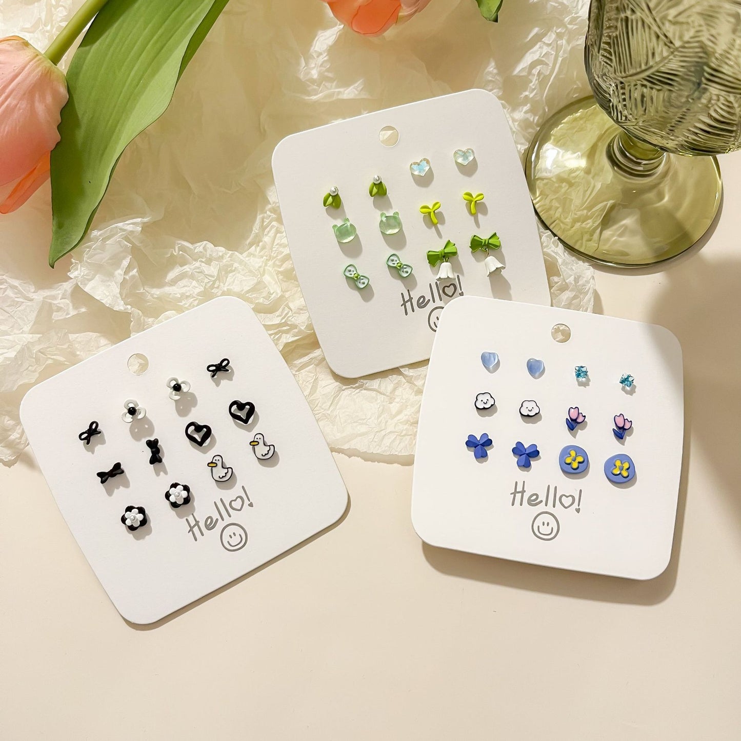Sier Needle Summer Suit Fresh Green Sweet Earrings