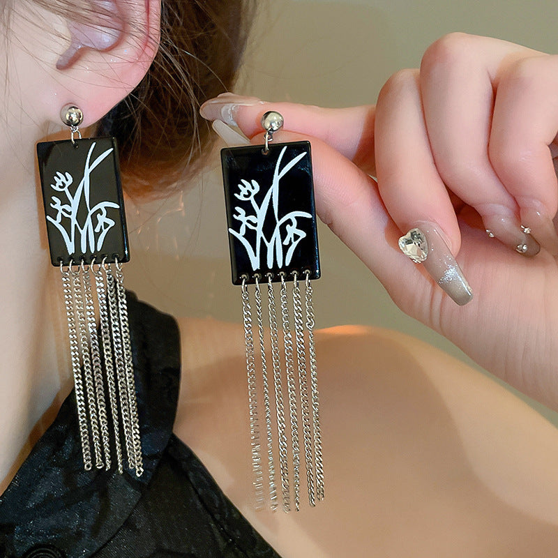 Chinese Style Flower Bamboo Tassel Fashion Trend Ear Hook Earrings