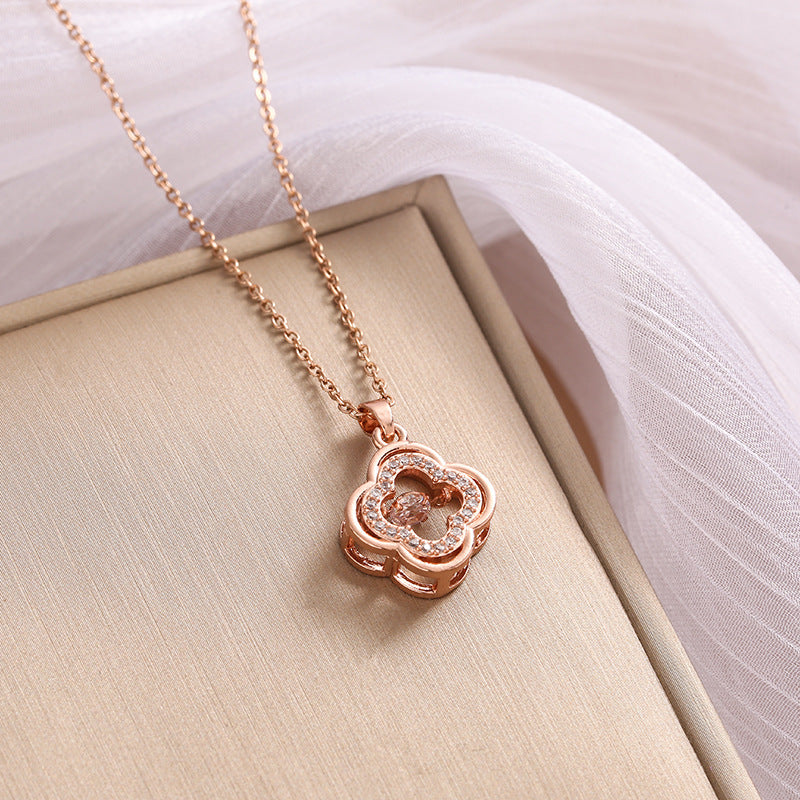 Titanium Steel Diamond Four-leaf Flower Female Necklaces