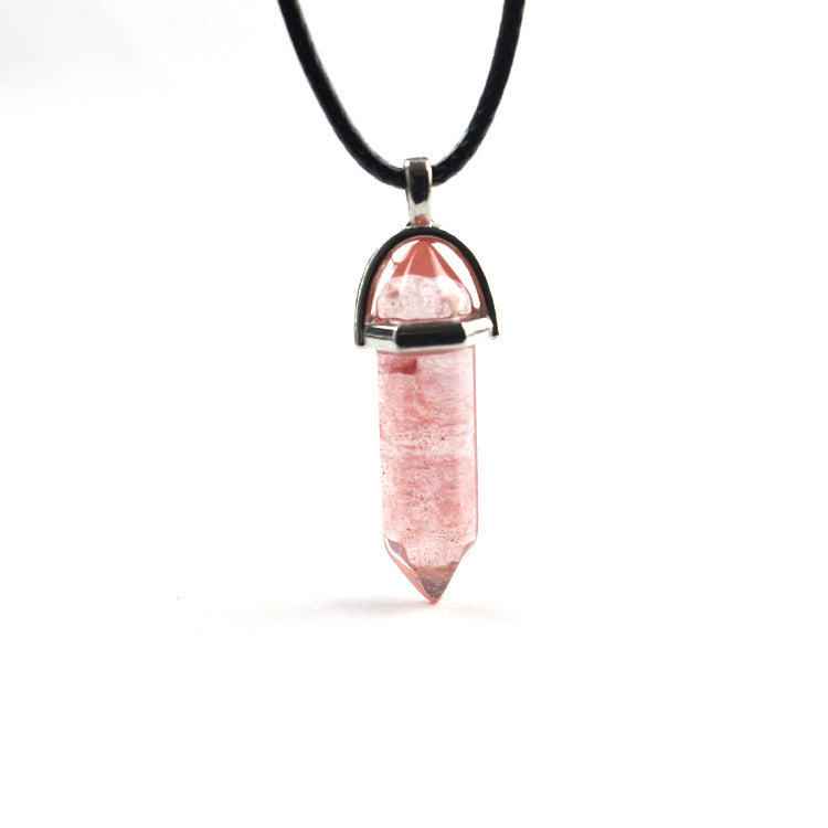 Natural Stone Hexagon Prism Fashion Crystal Necklaces
