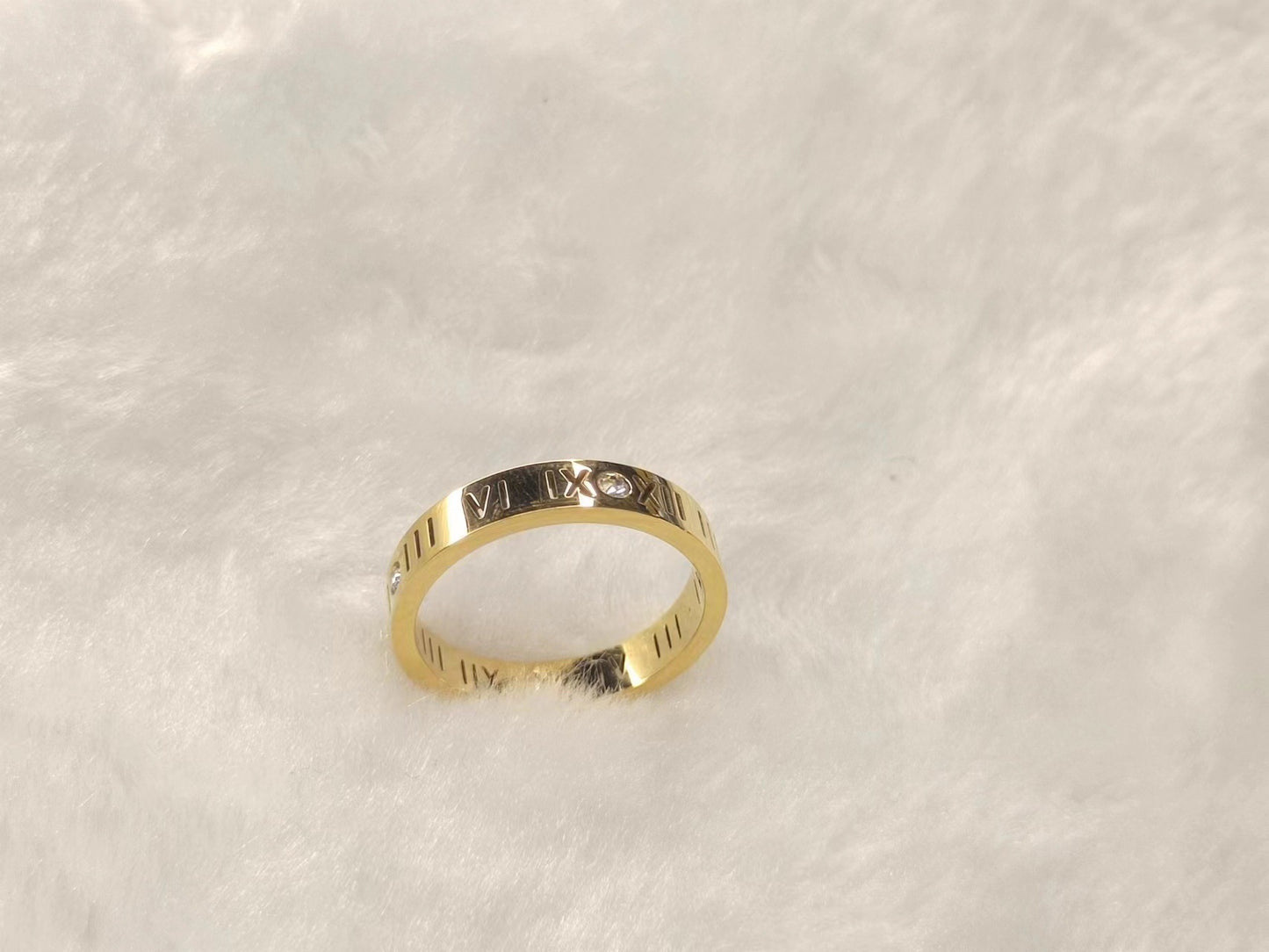 Women's & Men's Titanium Steel Diamonds With Roman Numbers Rings