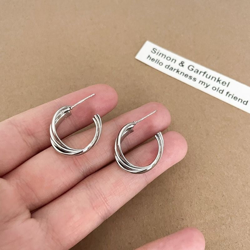 Sier Needle Geometric Twisted Surface Ear Simple Female Personalized Stud Earrings
