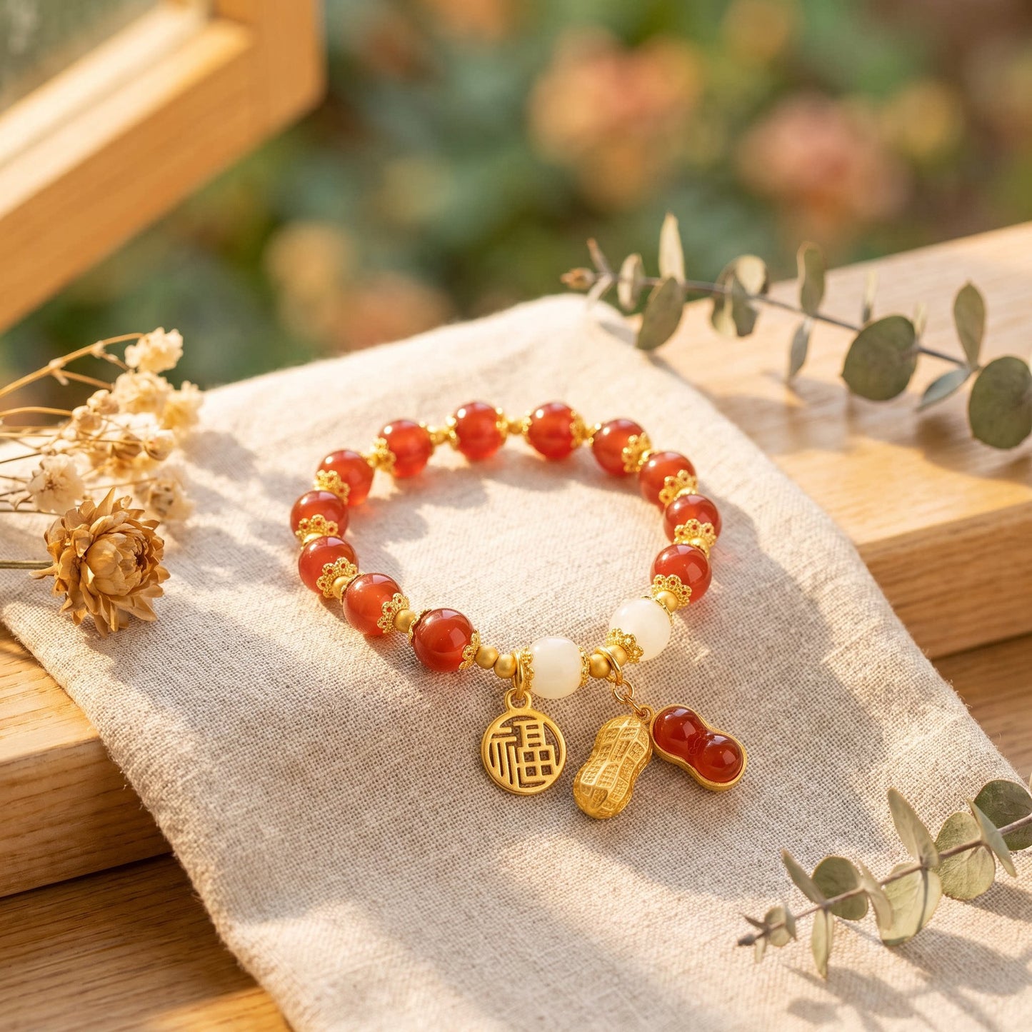Happen Double Chain Layer Twin Imitation Natural Red Agate Bracelets