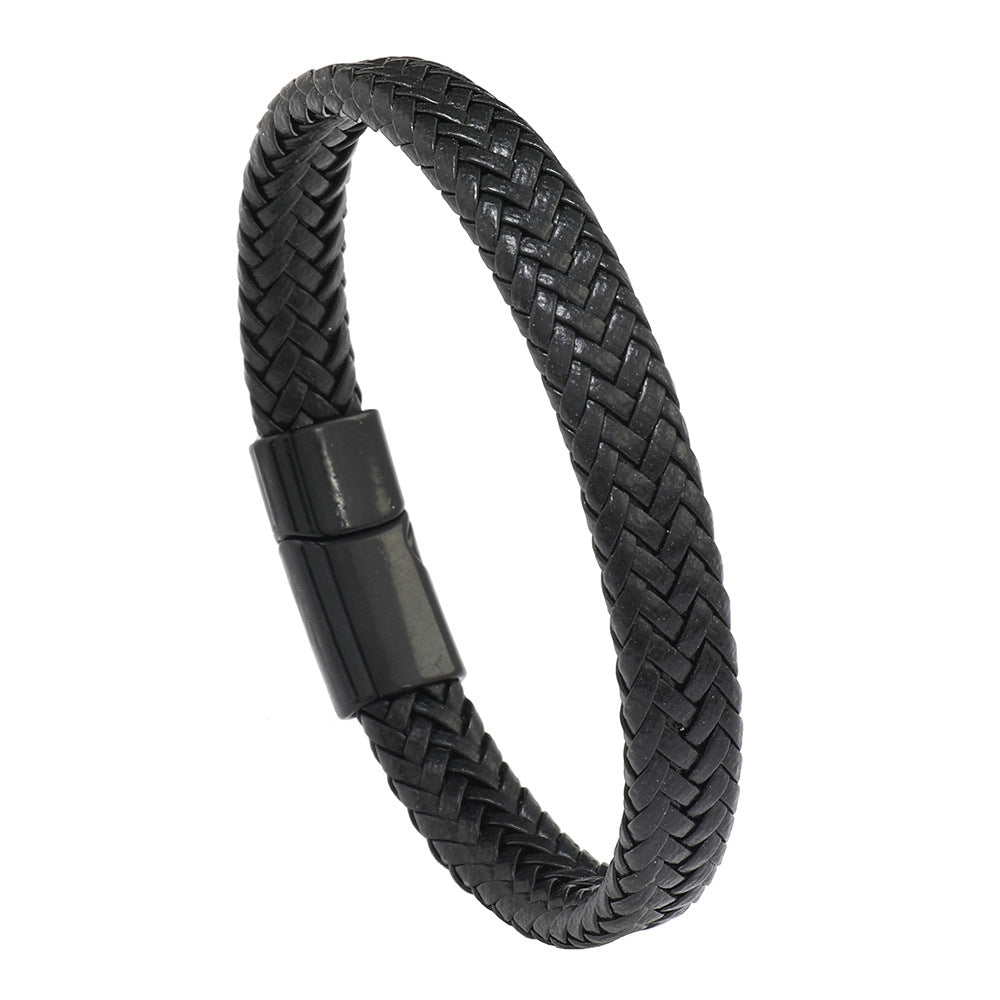 Men's Simple Leather Woven Alloy Magnetic Snap Bracelets