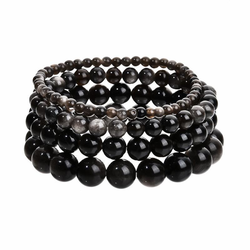 Stone Beaded Obsidian Black Line Rhodochrosite Bracelets