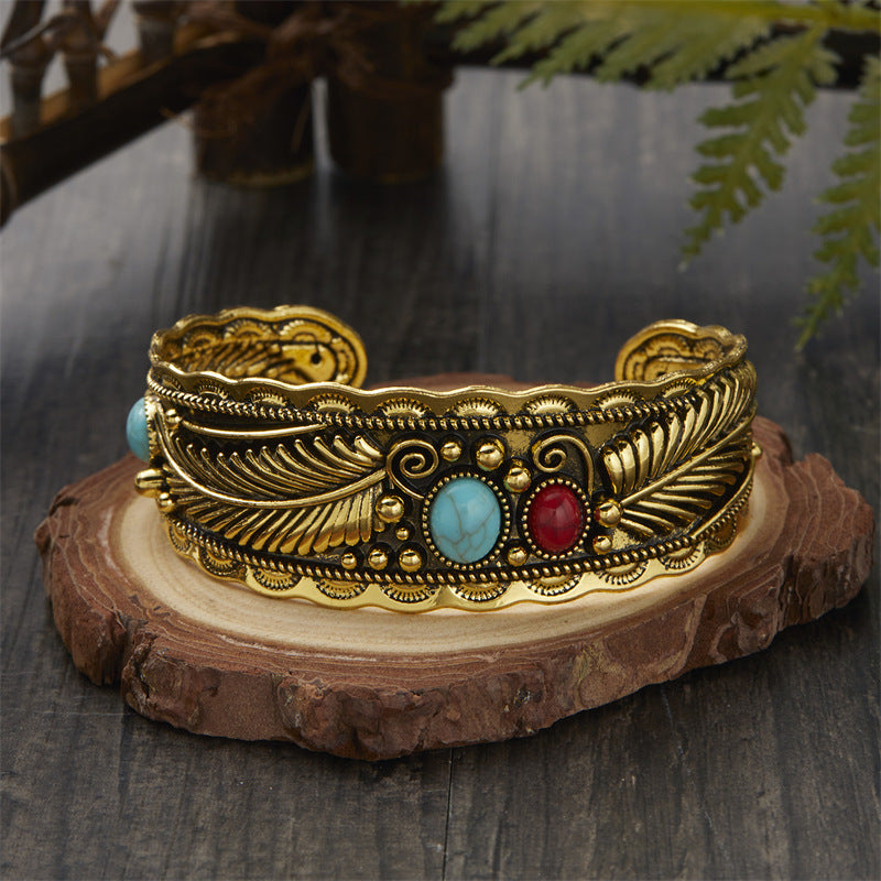 Women's Navajo Style Oval Turquoise Retro Two-tone Bracelets