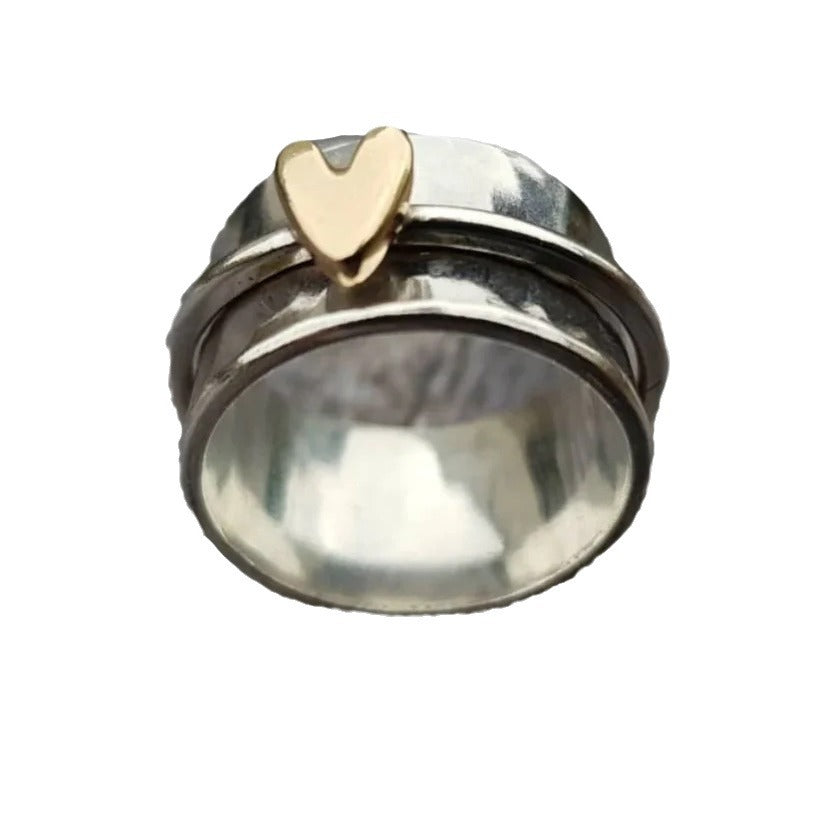 Women's Simple Fashion Two-color Peach Heart Rotatable Decompression Wide Rings