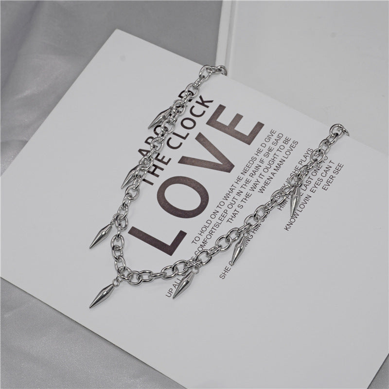 Women's & Men's Tassel Rivet Geometric Cone Design Clavicle Metal Pendants