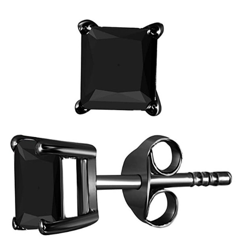 Men's Unisex Trendy Fashion Zircon Round Square Earrings