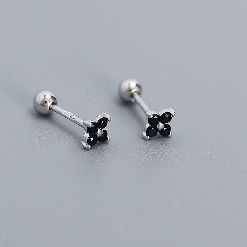 Women's Piercing Ear Sier Flower Zircon Thread Earrings