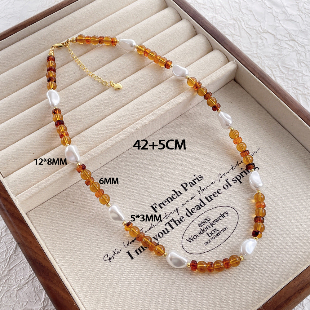 Niche Retro Artistic Style Tigereye Pearl Necklaces