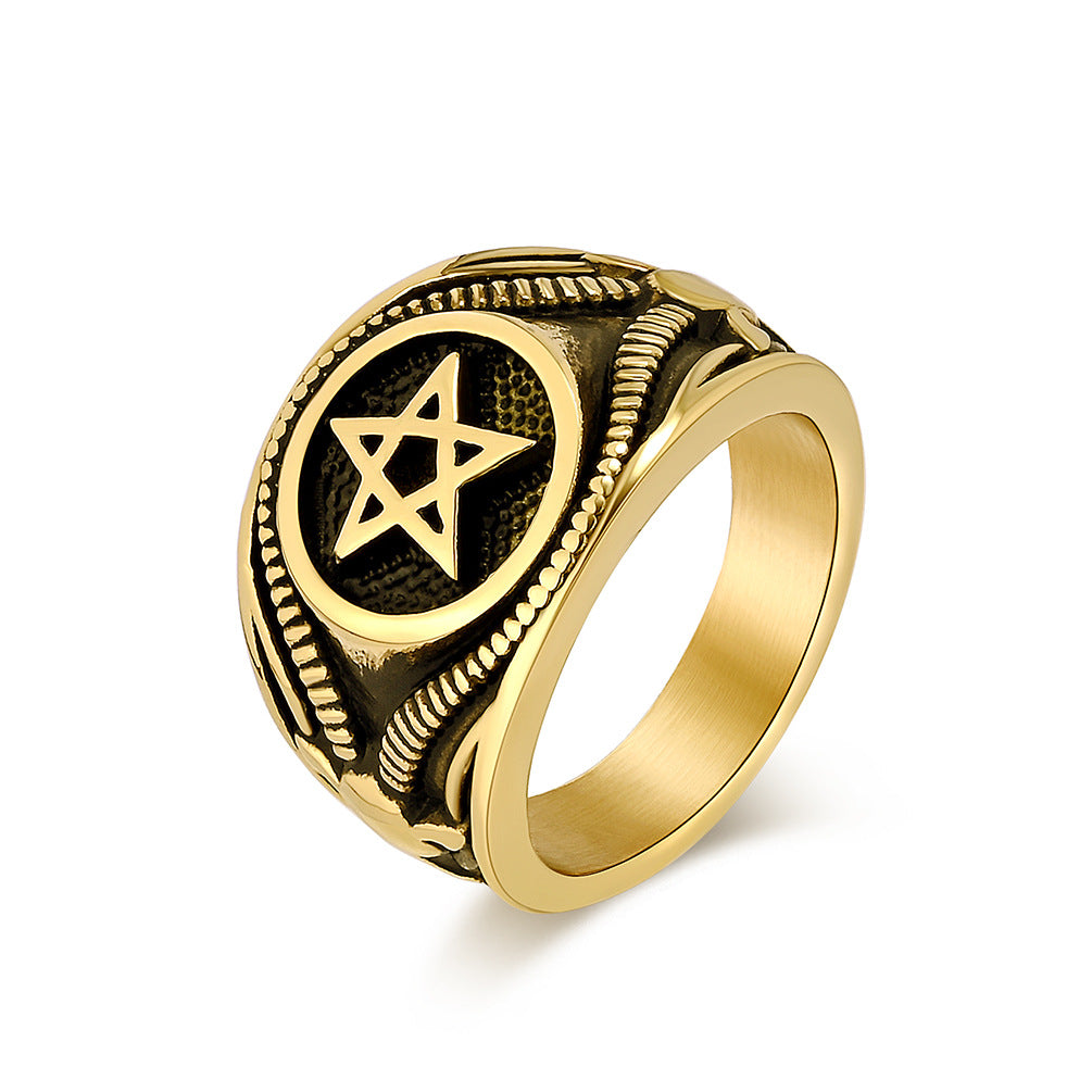 Men's Style Satan Goat Pentagram Titanium Steel Rings