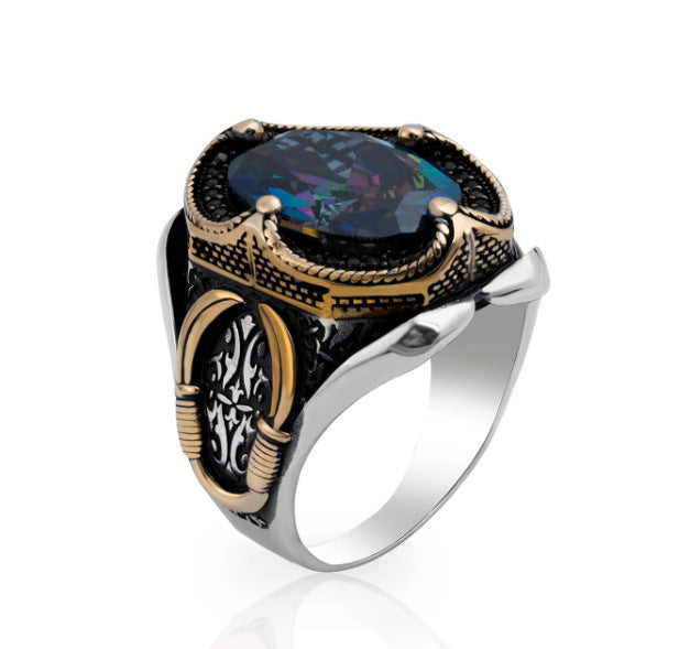 Men's Ornament Snakelike Winding Black Flat Gemstone Vintage Rings