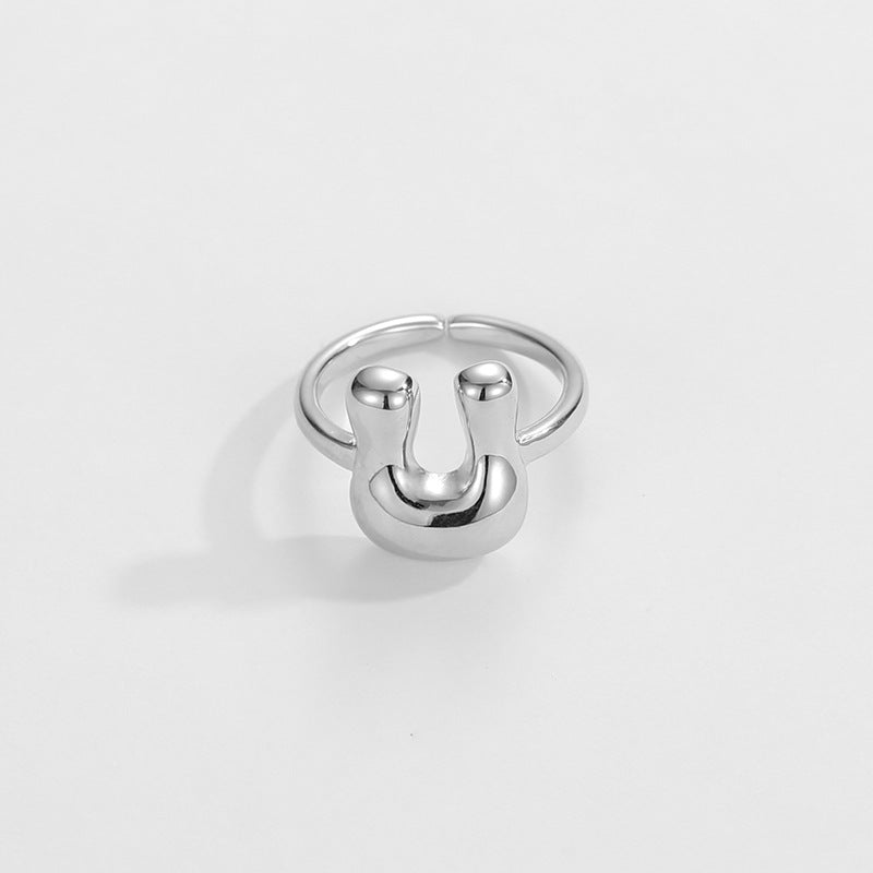 Hop Letters Glossy Sier Open Adjustable Rings