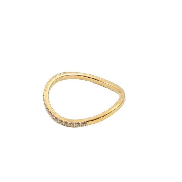 Half Circle Fine Zircon Inlaid Curved Thin Titanium Steel Gold Bracelet
