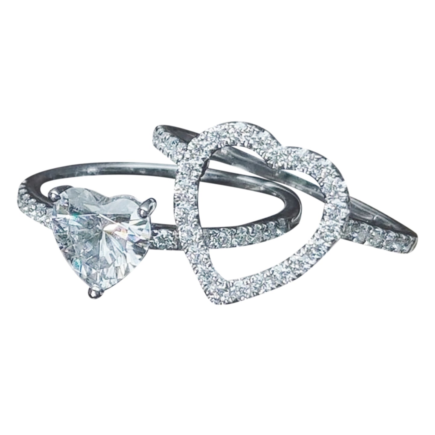 Women's Love Zircon Peach Heart Two-piece Set Rings