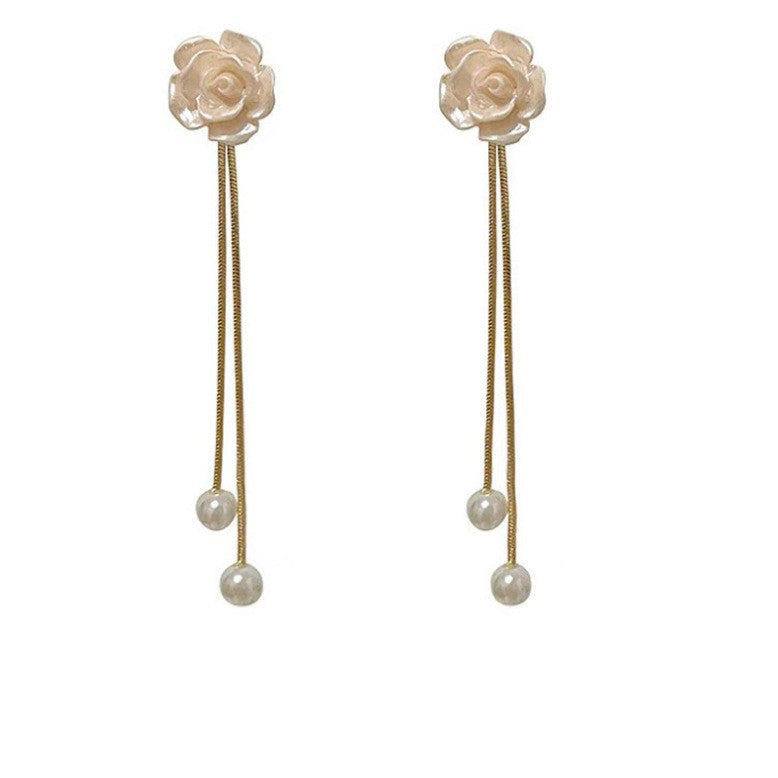 Women's Camellia Tassel For Design Premium Light Stud Earrings