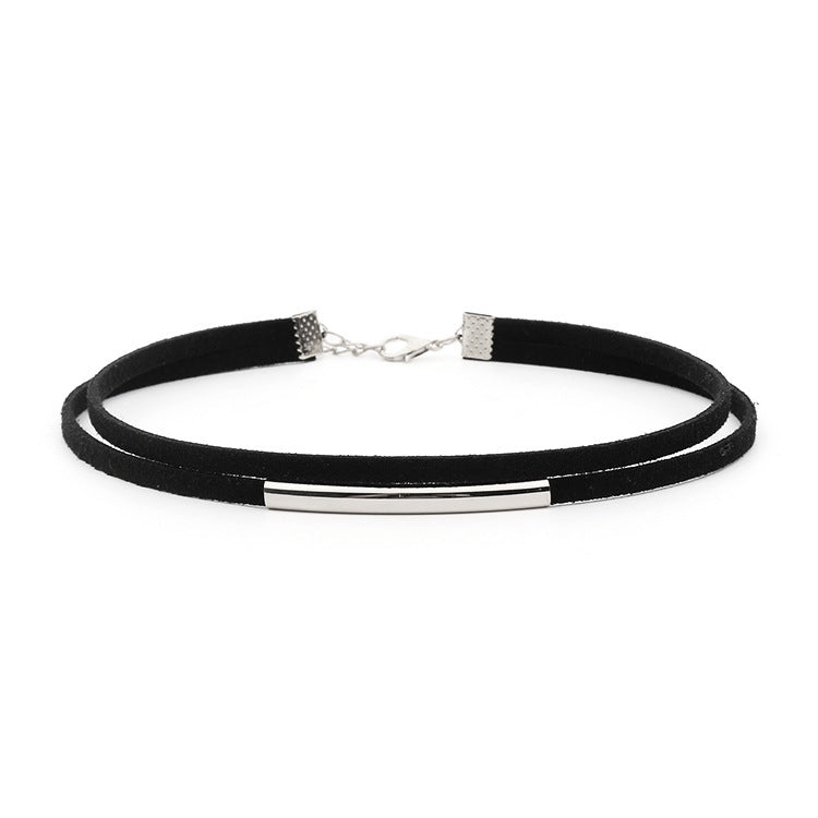 Women's Double Circle Short Metal Tube Gothic Black Necklaces