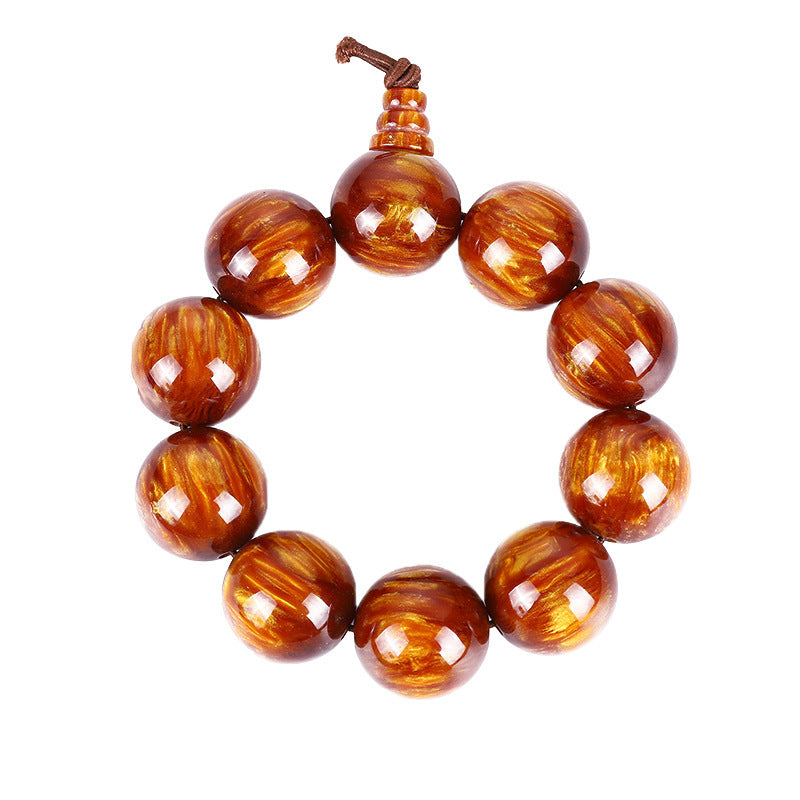 Imitation Gold Silk Willow Beads Gorgonia Buddha Rosary Bracelet