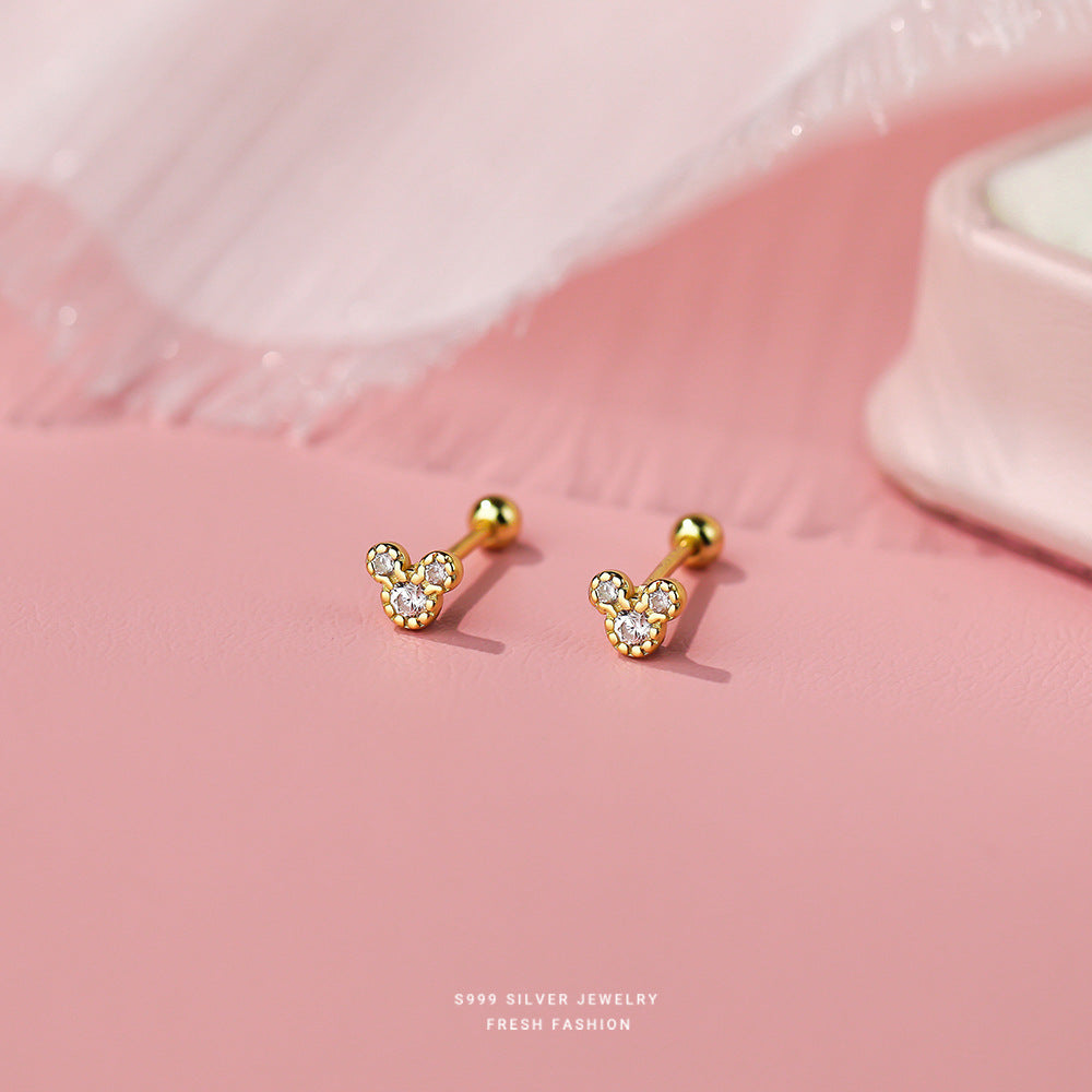 Sterling Sier Micro Inlaid Zircon Screw Female Earrings