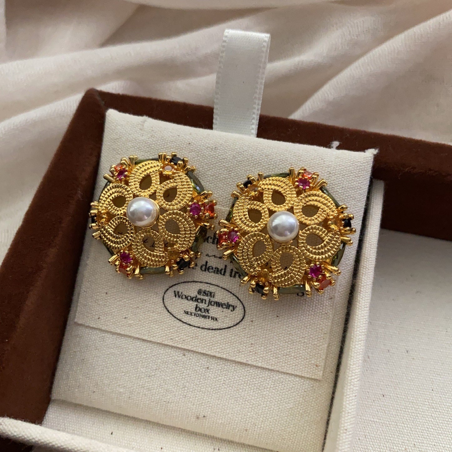 Flower Gold Foil Jelly Glaze Ear Vintage Court Earrings