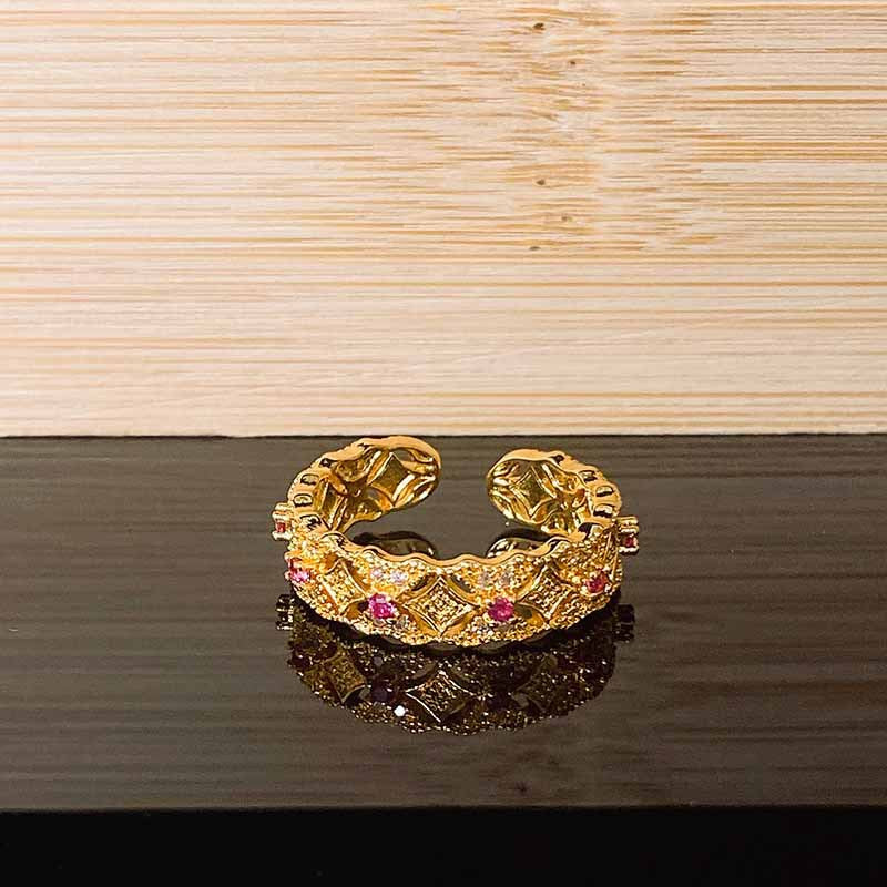 Style Light Luxury Hollow Pleated Stylish Opening Female Niche Rings