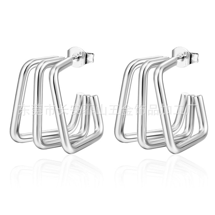 Geometric Three-wire Gold Titanium Steel Simple Rings