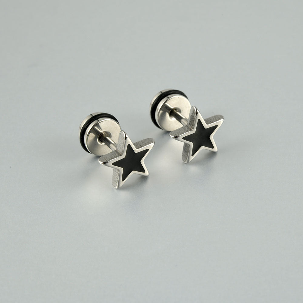Steel Punk Skull Five Star Drop Earrings