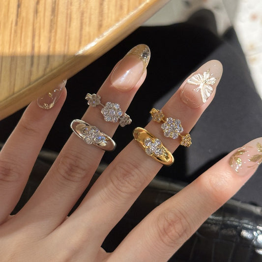 Advanced Sensitive Surface Zircon Flower Golden Rings
