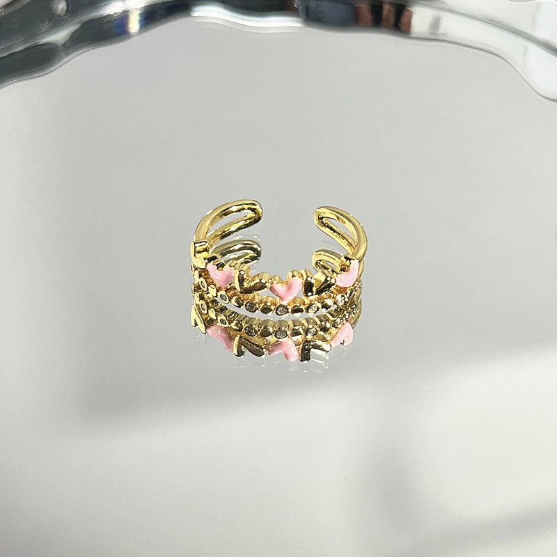 Luxury Enamel Drip Glazed Love Sweet Fashion Female Cold Rings