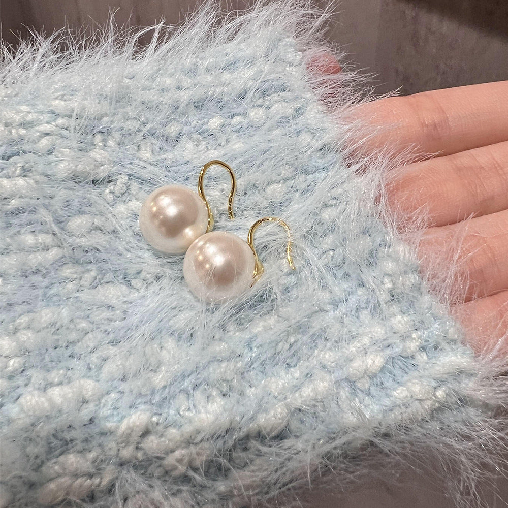 Women's Sterling Sier Pearl Classic Round White High-heeled Shoes French Ear Hook