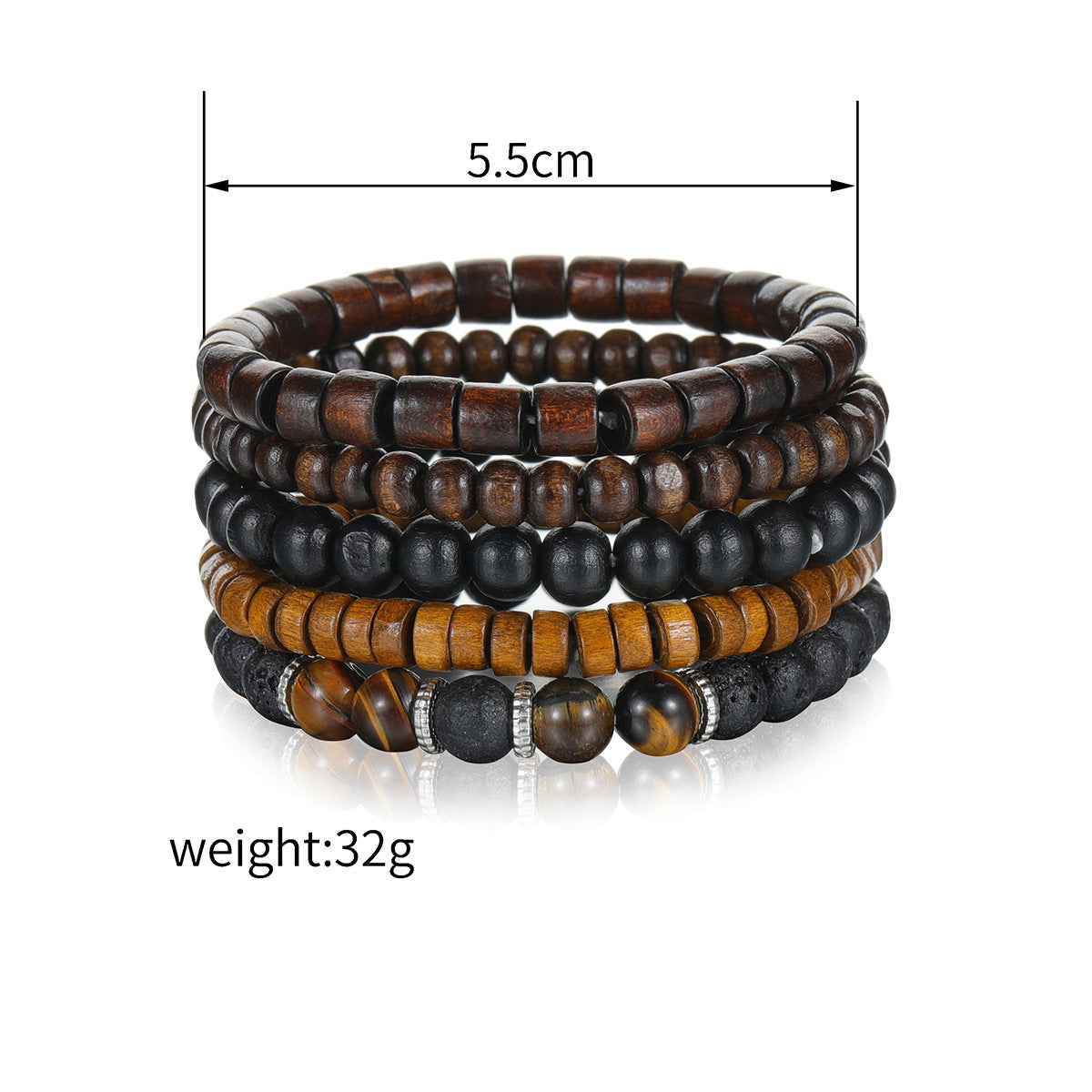 Men's Volcanic Rock Tigereye Wooden Bead Stretch Bracelets