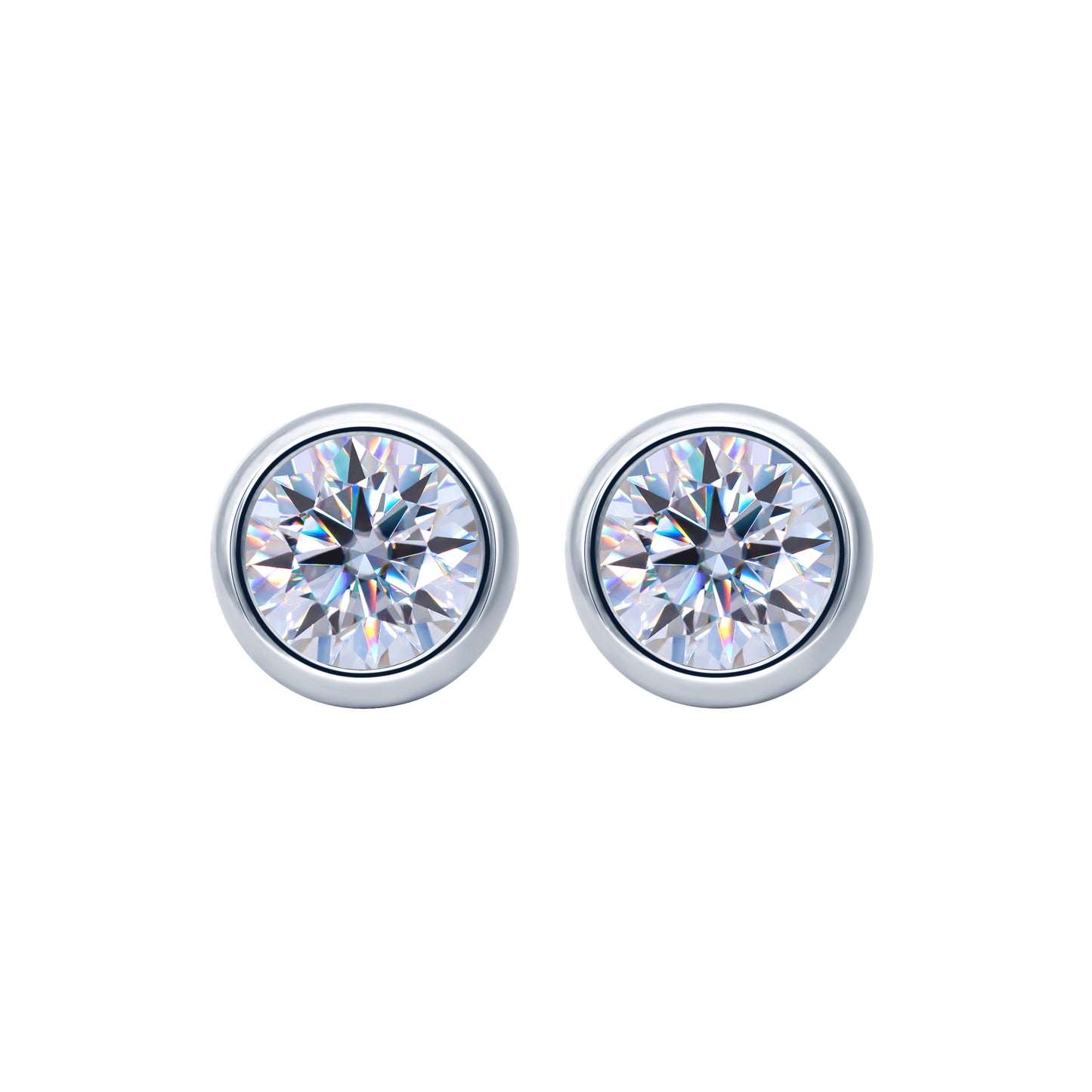 Women's Sier Moissanite Diamond Round Simple Elegant Earrings