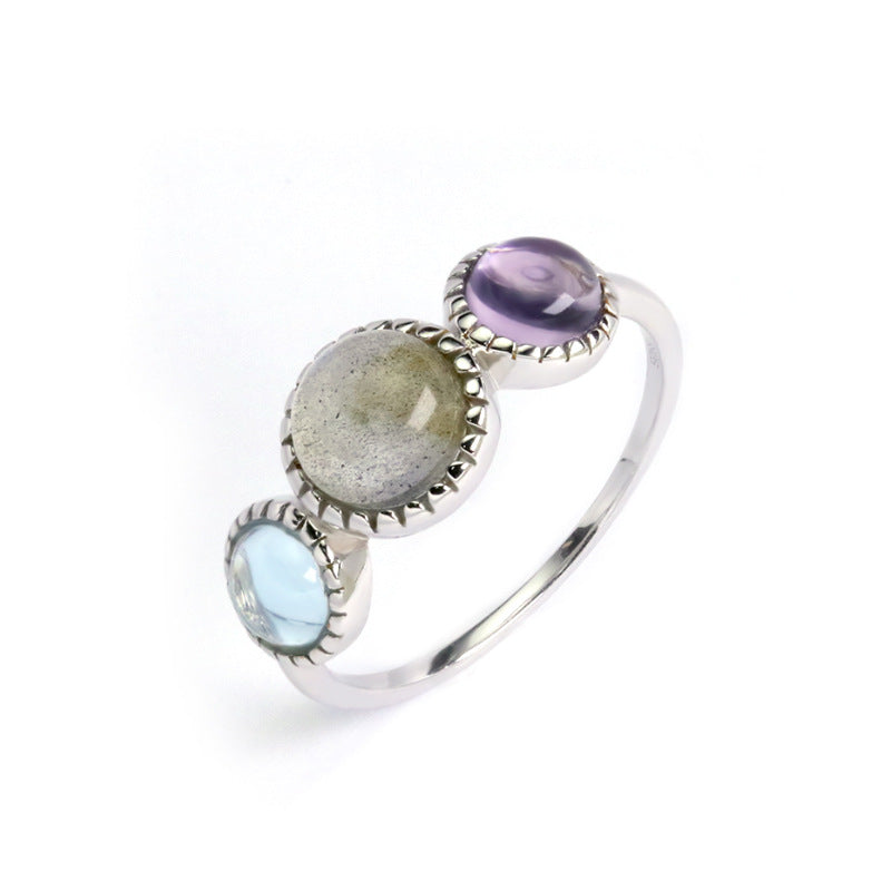 Sier Gemstone Female Labradorite Amethyst Antique Jewelry Rings