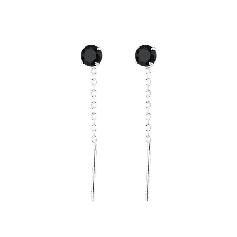 Women's Sier Zircon Fashion Simple Long Tassel Stud Earrings