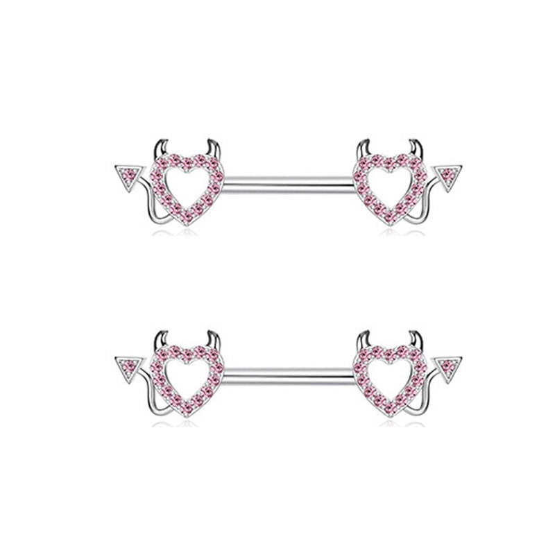 Steel Pink Series Zircon Nipple Love Moon Adhesive Earrings