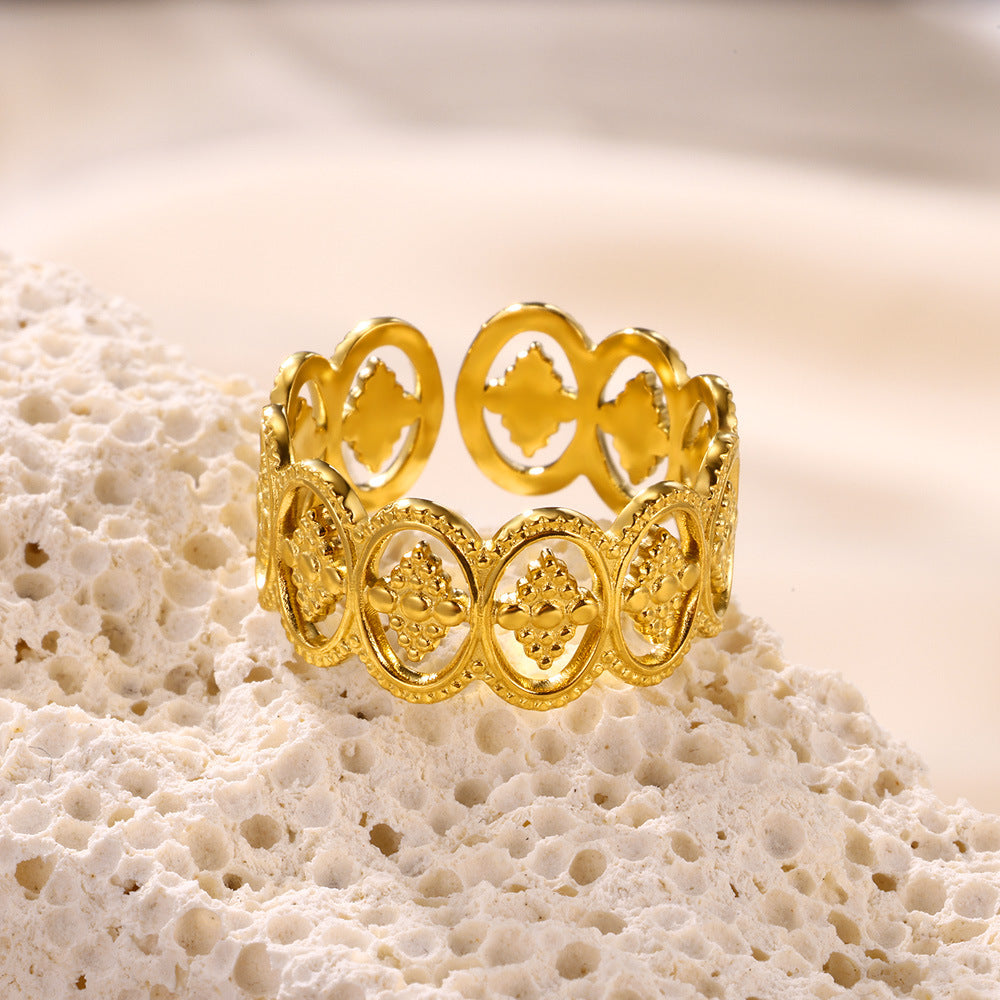 Women's Fashion Popular Open Stainless Steel Oil Pressure Heart-shaped Rings
