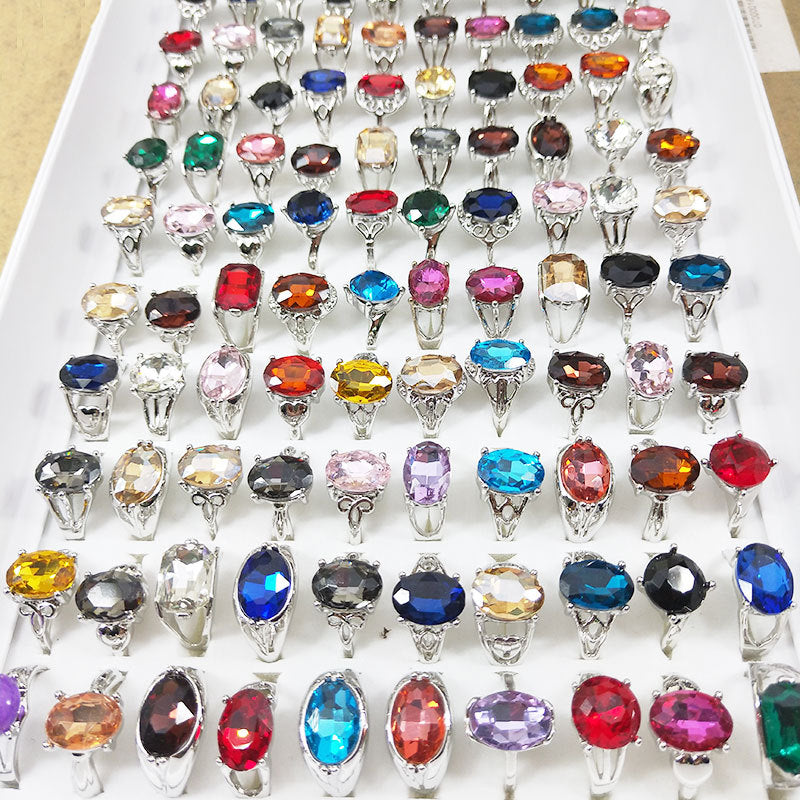 Women's Mixed Colored Glass Crystal Gemstone Ornament Rings