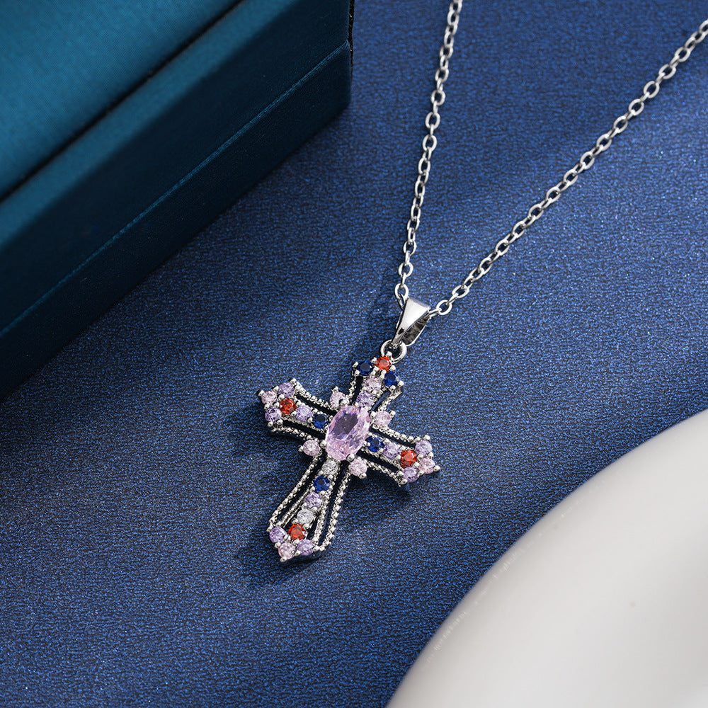 Cross Copper Micro Inlaid Zircon Niche Personality Design Necklace