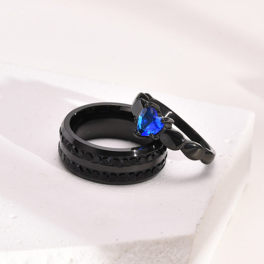Titanium Steel Couple Stainless Black Blue Rings