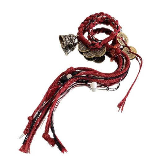 Style Double Circle Dynasty Five Coins Hand-woven Bracelets